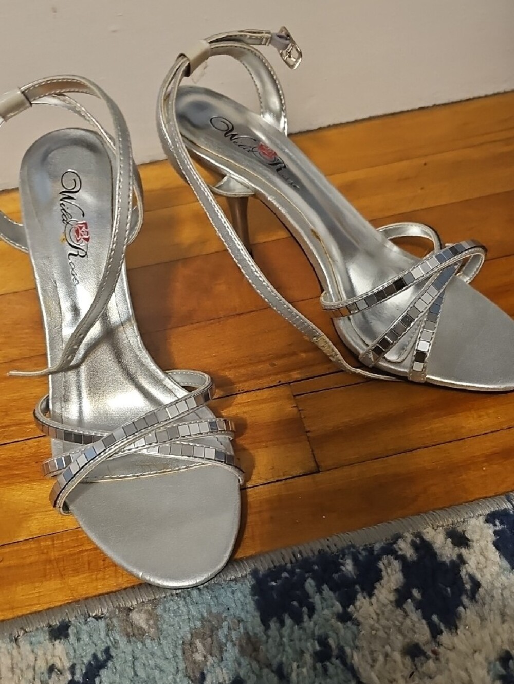 Wild Rose Silver Metallic Strappy Heels - Picture 6 of 7